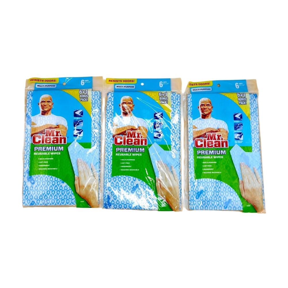 (21) Mr. Clean Premium Reusable Wipes 3 Packs of 7 Lint Free Machine Washable